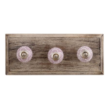 White Plumeria Ceramic Wooden Hooks